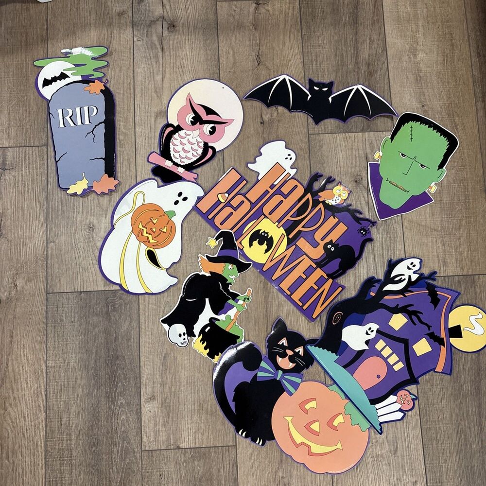 Vintage Halloween Paper Die Cut Lot Cardboard Owl Monster Cat Witch Fall Decor
